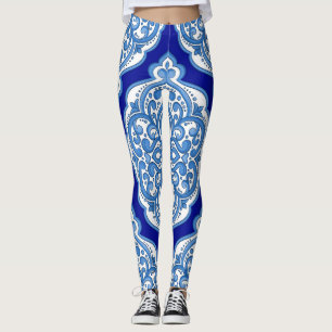 Luxe wit-blauw, Turks ornament. Leggings