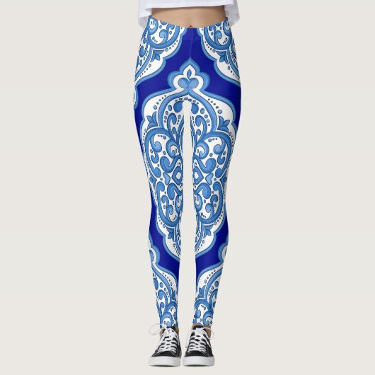 Luxe wit-blauw, Turks ornament. Leggings (Voorkant)