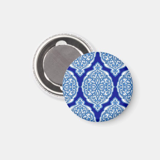 Luxe wit-blauw, Turks ornament. Magneet (Voorkant / Achterkant)