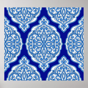 Luxe wit-blauw, Turks ornament. Poster
