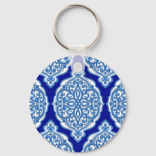 Luxe wit-blauw, Turks ornament. Sleutelhanger (Voorkant)