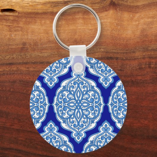 Luxe wit-blauw, Turks ornament. Sleutelhanger (Achterkant)