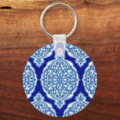 Luxe wit-blauw, Turks ornament. Sleutelhanger (Voorkant)