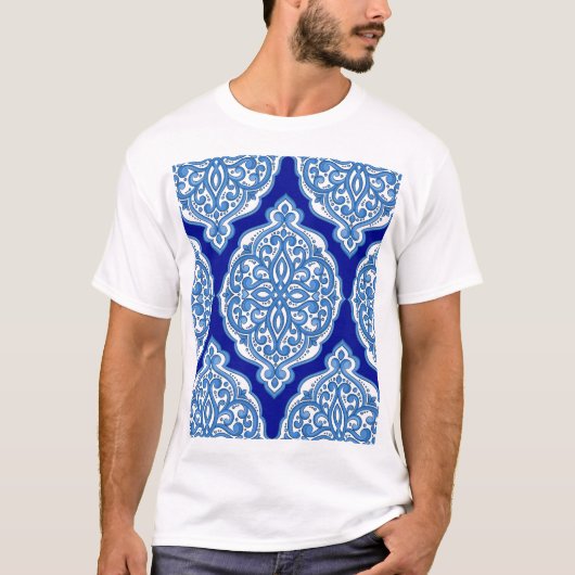 Luxe wit-blauw, Turks ornament. T-shirt (Voorkant)