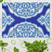 Luxe wit-blauw, Turks ornament. Theedoek (Gevouwen)