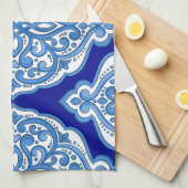 Luxe wit-blauw, Turks ornament. Theedoek (Quarter Fold)