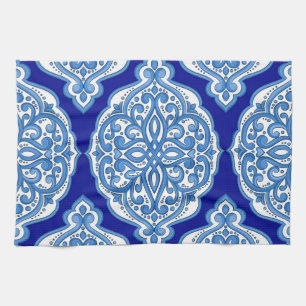 Luxe wit-blauw, Turks ornament. Theedoek
