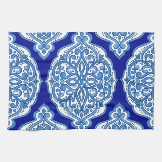 Luxe wit-blauw, Turks ornament. Theedoek (Horizontaal)