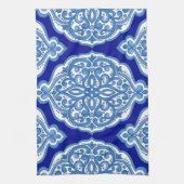 Luxe wit-blauw, Turks ornament. Theedoek (Verticaal)
