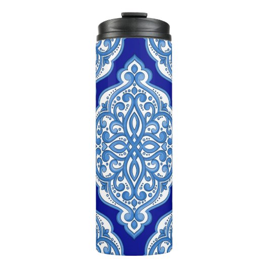 Luxe wit-blauw, Turks ornament. Thermosbeker (Voorkant)