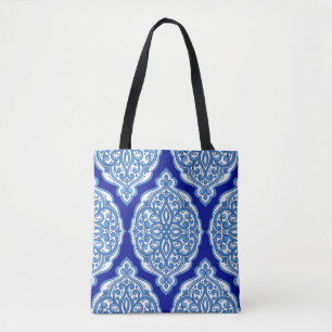 Luxe wit-blauw, Turks ornament. Tote Bag