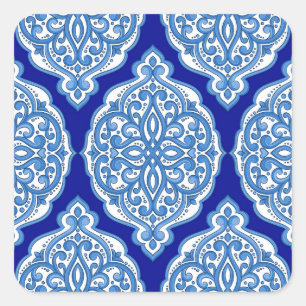 Luxe wit-blauw, Turks ornament. Vierkante Sticker