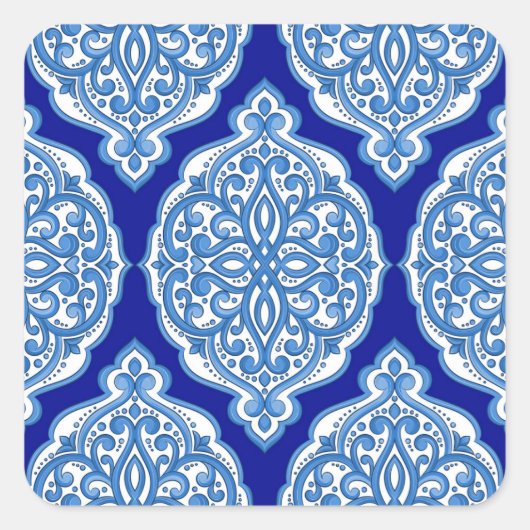 Luxe wit-blauw, Turks ornament. Vierkante Sticker (Voorkant)