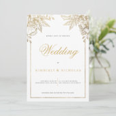 Luxe wit en goud bloemenbruiloft kaart (Staand voorkant)
