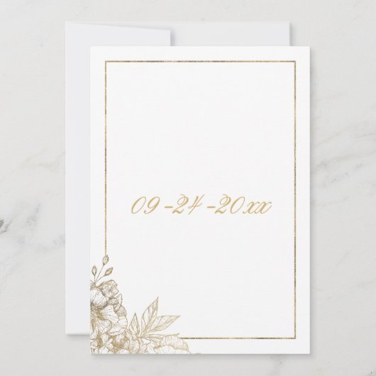 Luxe wit en goud bloemenbruiloft kaart (Achterkant)