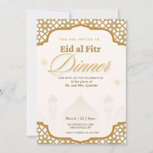 Luxe Wit en Goud Eid al fitr Party uitnodiging