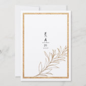 Luxe wit en goud glitter blad bloemenbruiloft kaart (Achterkant)