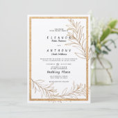 Luxe wit en goud glitter blad bloemenbruiloft kaart (Staand voorkant)