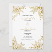 Luxe wit en goud glitter bloemenbruiloft kaart (Voorkant)