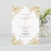 Luxe wit en goud glitter bloemenbruiloft kaart (Staand voorkant)
