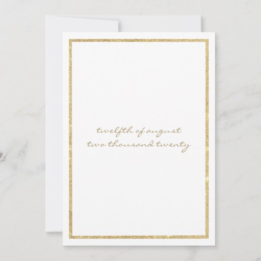 Luxe wit en goud glitter bloemenbruiloft kaart (Achterkant)