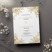 Luxe wit en goud glitter bloemenbruiloft kaart
