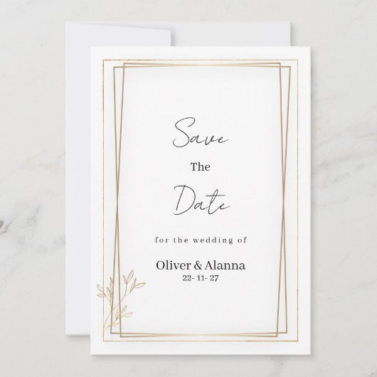 Luxe wit en goud minimalist Save The Date Kaart (Voorkant)