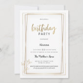 Luxe wit en goud minimalistisch verjaardagsfeest kaart (Voorkant)