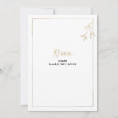 Luxe wit en goud minimalistische Quinceañera Kaart (Achterkant)