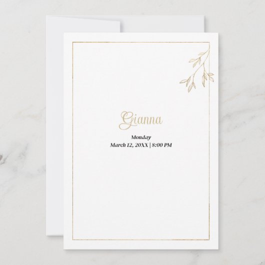 Luxe wit en goud minimalistische Quinceañera Kaart (Achterkant)