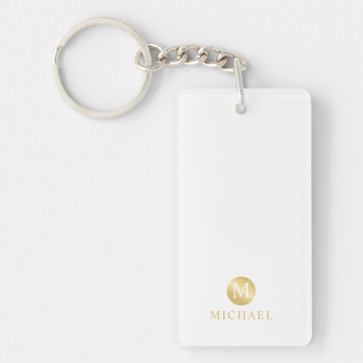 Luxe Wit en Goud Persoonlijk Monogram Sleutelhanger (Voorkant)