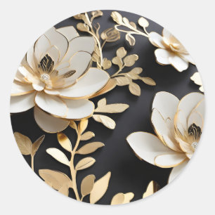 Luxe wit en gouden bloemen ronde sticker