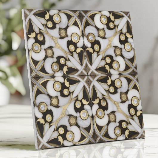 Luxe wit en gouden marmeren arabesk tegeltje