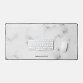 Luxe wit en grijs marmer textuur monogram bureaumat (Keyboard & Muis)