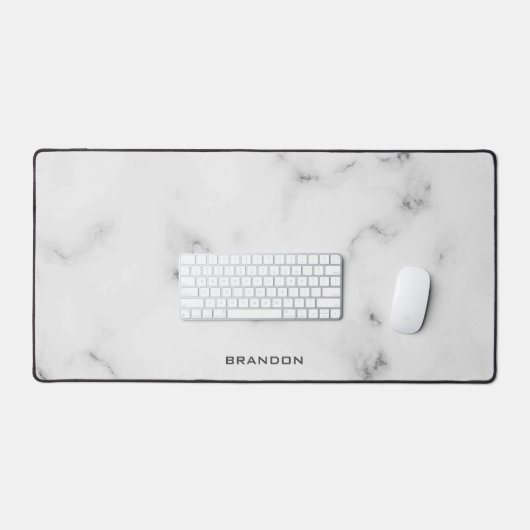 Luxe wit en grijs marmer textuur monogram bureaumat (Keyboard & Muis)