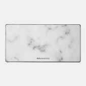 Luxe wit en grijs marmer textuur monogram bureaumat (Voorkant)