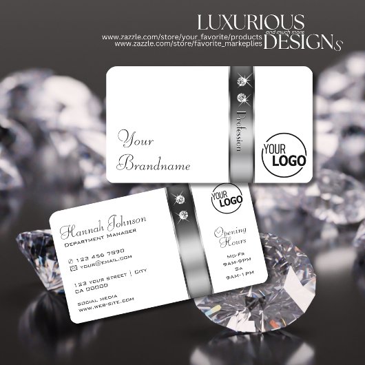 Luxe wit en zilver Decor Diamonds toevoegen Logo Visitekaartje