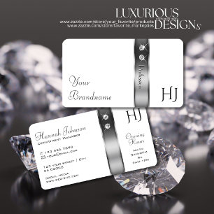 Luxe Wit en Zilveren Decor Diamanten Monogram Visitekaartje