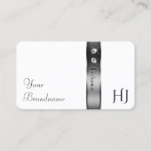 Luxe Wit en Zilveren Decor Diamanten Monogram Visitekaartje (Voorkant)