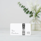Luxe Wit en Zilveren Decor Diamanten Monogram Visitekaartje (Staand voorkant)