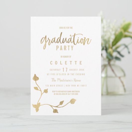 Luxe wit goud blad stengel glam Graduation Party Kaart (Staand voorkant)
