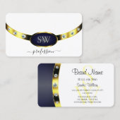 Luxe Wit Goud Blauw met Monogram Professional Visitekaartje (Voorkant / Achterkant)
