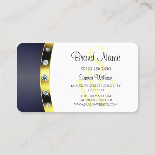 Luxe Wit Goud Blauw met Monogram Professional Visitekaartje (Achterkant)