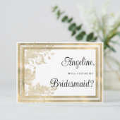 Luxe wit goud bloemenbruidsmeisje kaart (Staand voorkant)