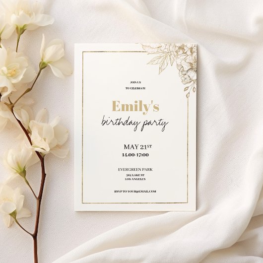 Luxe wit goud elegante bloemen verjaardag kaart