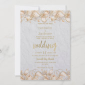 Luxe wit goud frans bloemenkant Bruiloft Kaart (Voorkant)