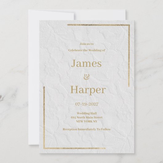 Luxe wit goud frans bloemenkant Bruiloft Kaart (Voorkant)