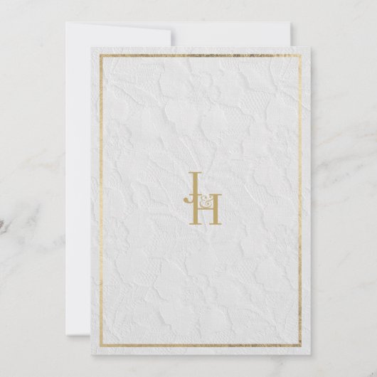 Luxe wit goud frans bloemenkant Bruiloft Kaart (Achterkant)