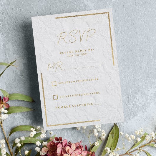 Luxe wit goud frans bloemenkant Bruiloft RSVP Kaart