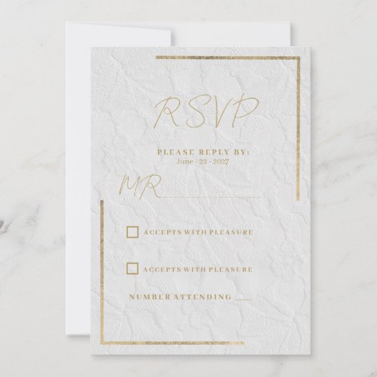 Luxe wit goud frans bloemenkant Bruiloft RSVP Kaart (Voorkant)